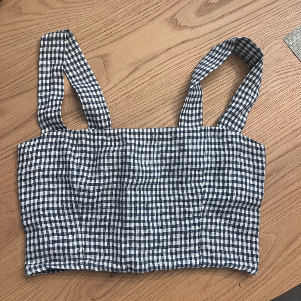 Reformation Navy and White Gingham Cropped Tank